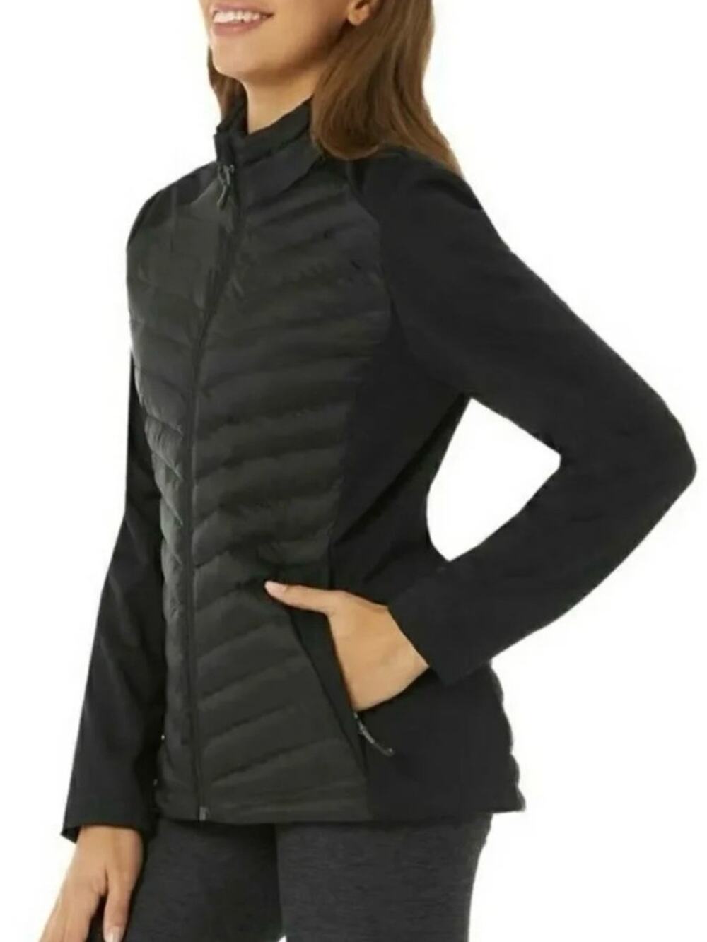 32 Degrees Weatherproof Women's Mixed Media Black Puffer Jacket, Size Large EUC